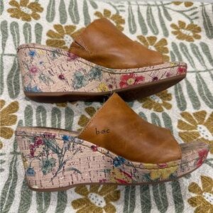 b.o.c. Brown Floral Cork Wedges
